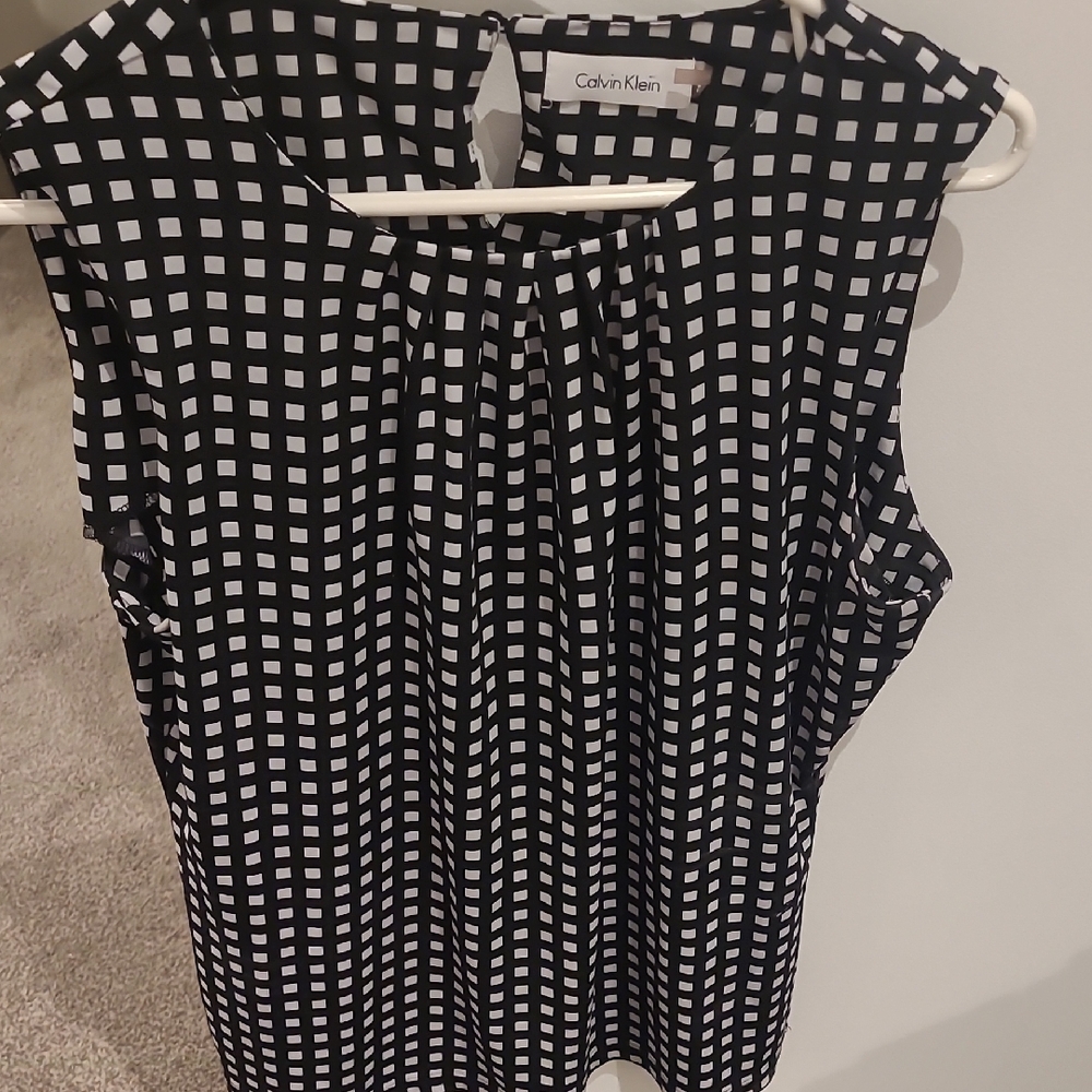 Calvin Klein Monochrome Checkered Sleeveless Blouse